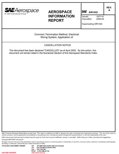 SAE AIR 1402A-1977 (SAE AIR1402A-1977) - Common Termination Method ...