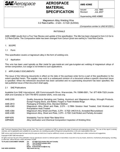 As4396 Specification.pdf SAE AMS 4396E-2007 (SAE AMS4396E-2007) - Magnesium Alloy Welding Wire 3 ...