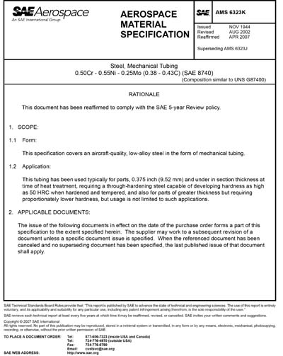 SAE AMS 6323K-2002 (SAE AMS6323K-2002) - Steel, Mechanical Tubing 0 ...