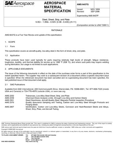 SAE AMS 6437G-2006 (SAE AMS6437G-2006) - Steel Sheet, Strip, and Plate ...