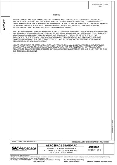 SAE AS 25487-2004 (SAE AS25487-2004) - Connector, Plug, Attachable ...