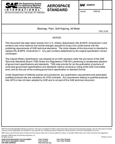 SAE AS 8976-1999 (SAE AS8976-1999) - Bearings, Plain, Self-Aligning ...