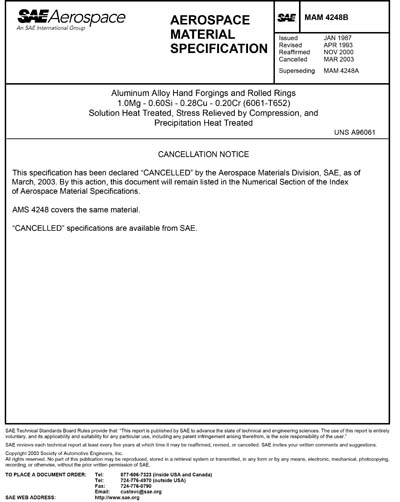 SAE MAM 4248B-1993 (SAE MAM4248B-1993) - Aluminum Alloy, Hand Forgings ...