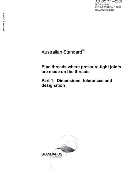 AS ISO 7.1-2008 (R2017) - Pipe threads where pressure-tight joints are ...