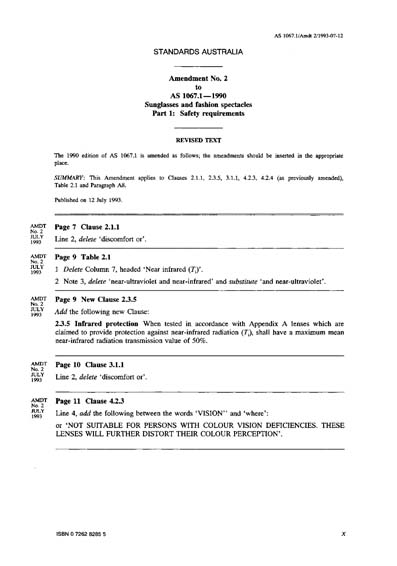 AS 1067.1-1990/Amdt 2-1993 - Sunglasses and fashion spectacles - Safety ...