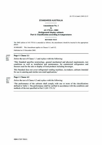 AS 1731.6-2003/Amdt 1-2005 - Refrigerated display cabinets ...