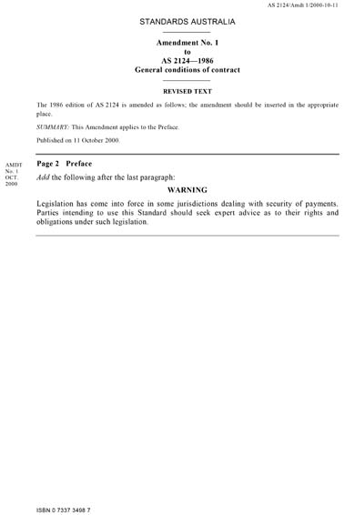 AS 2124, 2125, 2127-1986/Amdt 1-2000 - General conditions of contract ...