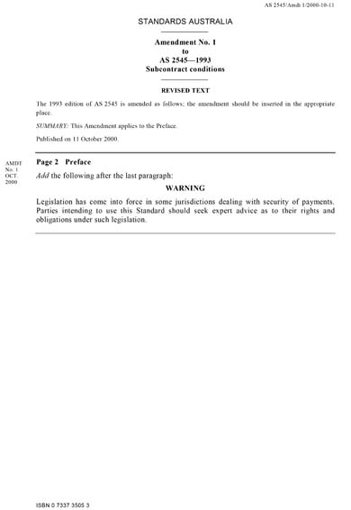 AS 2545-1993/Amdt 1-2000 - Subcontract conditions (FOREIGN STANDARD)