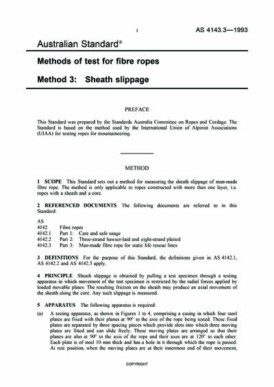 AS 4143.3-1993 - Methods of test for fibre ropes - Sheath slippage ...