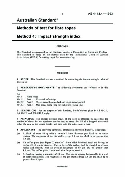 AS 4143.4-1993 - Methods of test for fibre ropes - Impact strength ...