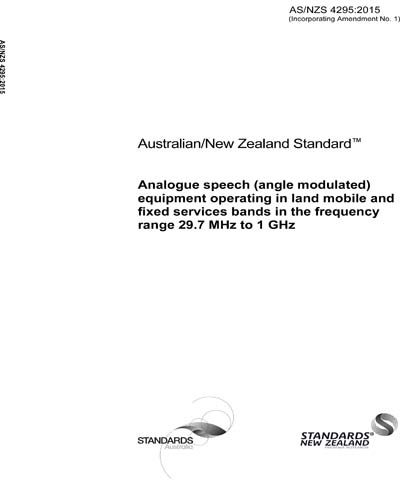 AS/NZS 4295:2015 - Analogue speech (angle modulated) equipment ...