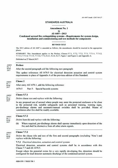 AS 4487-2013/Amdt 1-2017 - Condensed aerosol fire extinguishing systems ...