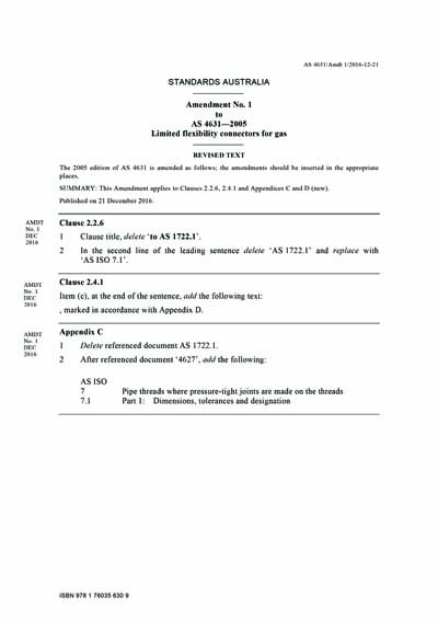 AS 4631-2005/Amdt 1-2016 - Limited flexibility connectors for gas ...