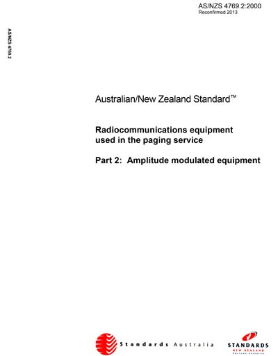 AS/NZS 4769.2:2000 (R2013) - Radiocommunications equipment used in the ...