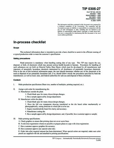 Inprocessing Checklist Example TIP 0305-27 - In-process checklist
