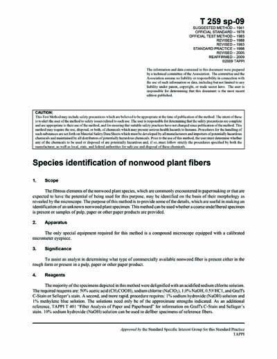 T 259 T 259 sp-2009 - Species identification of nonwood plant fibers