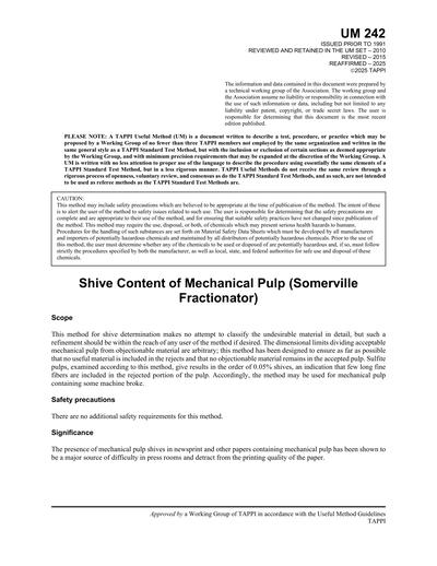 TAPPI UM 242:2024 - Shive Content of Mechanical Pulp (Somerville ...